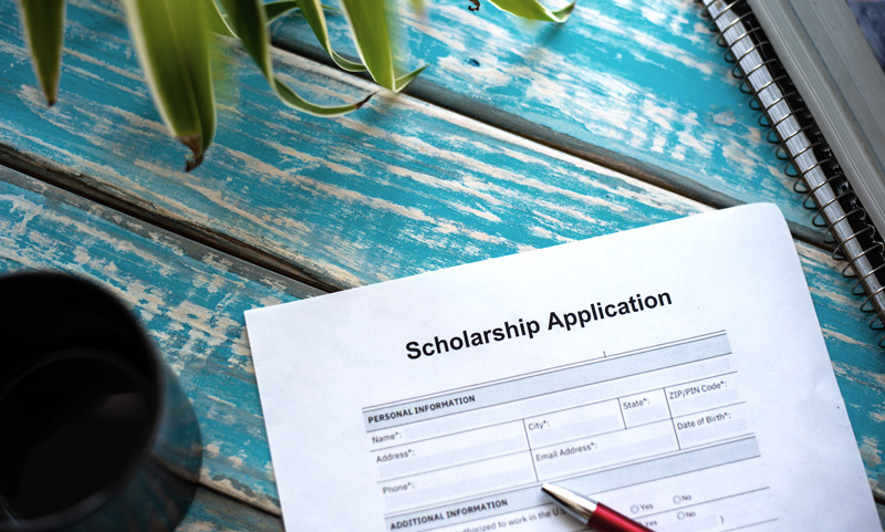 scholarship application on a desk